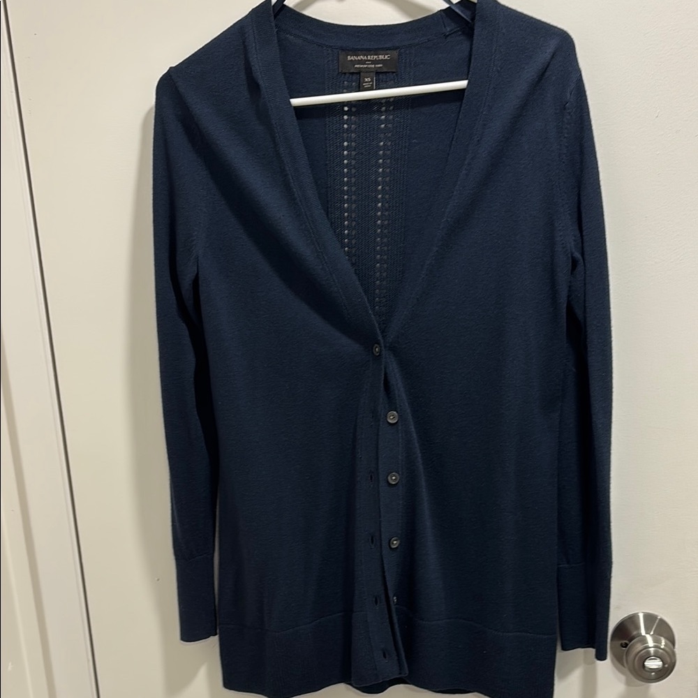 New Banana Republic Navy Blue Button-Up Cardigan Sweater